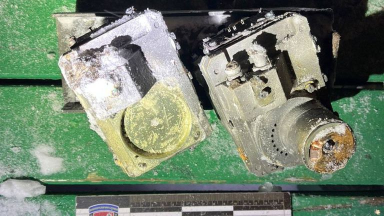 Fragment believed to be a part of Russian Oreshnik missile that hit Lviv region. Pic: AP