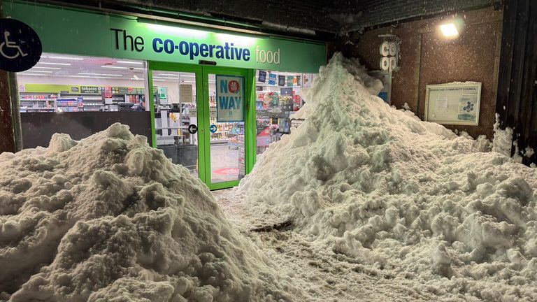 Snow in Insch on Monday. The village in Aberdeenshire has seen 30cm (just under 1ft) of snow. Pic: PA