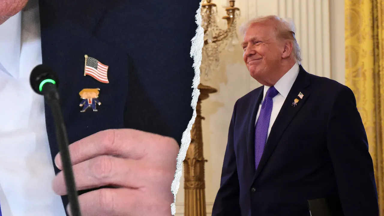 Trump wears 'happy Trump' pin at White House oil executives meeting