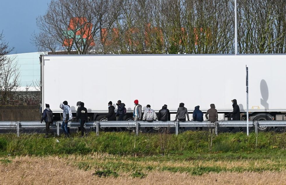 \u200bThe footage has been posted of migrants near lorries (file pic)