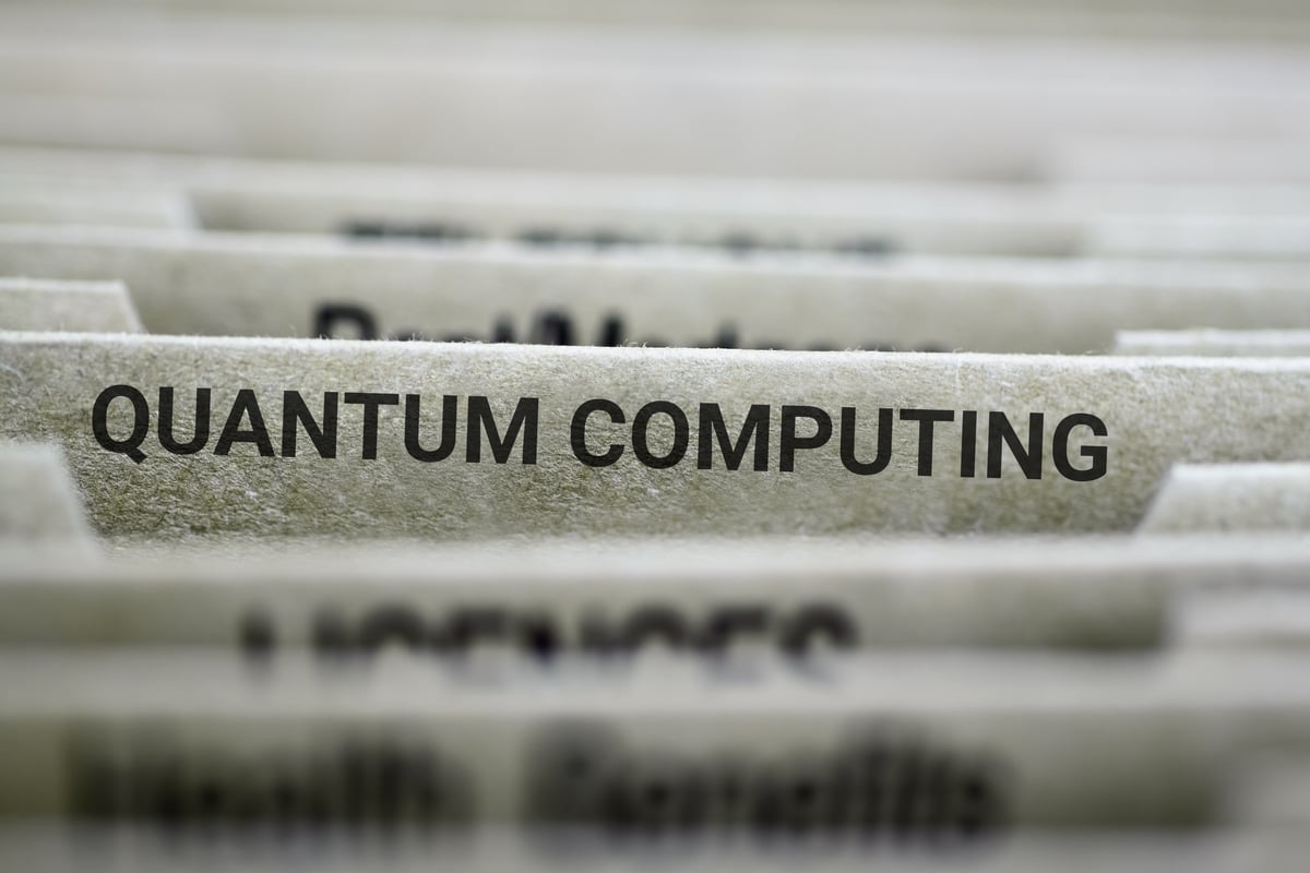 A folder with the words "quantum computing" written on it.