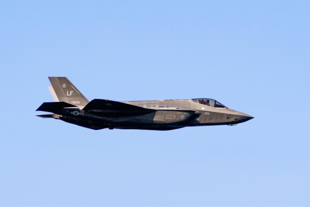 Close-up of F-35 fighter jet flying at the 39th Fleet Week air show in San Francisco, CA, US, Oct 12, 2019. (Adobe Stock Photo)
