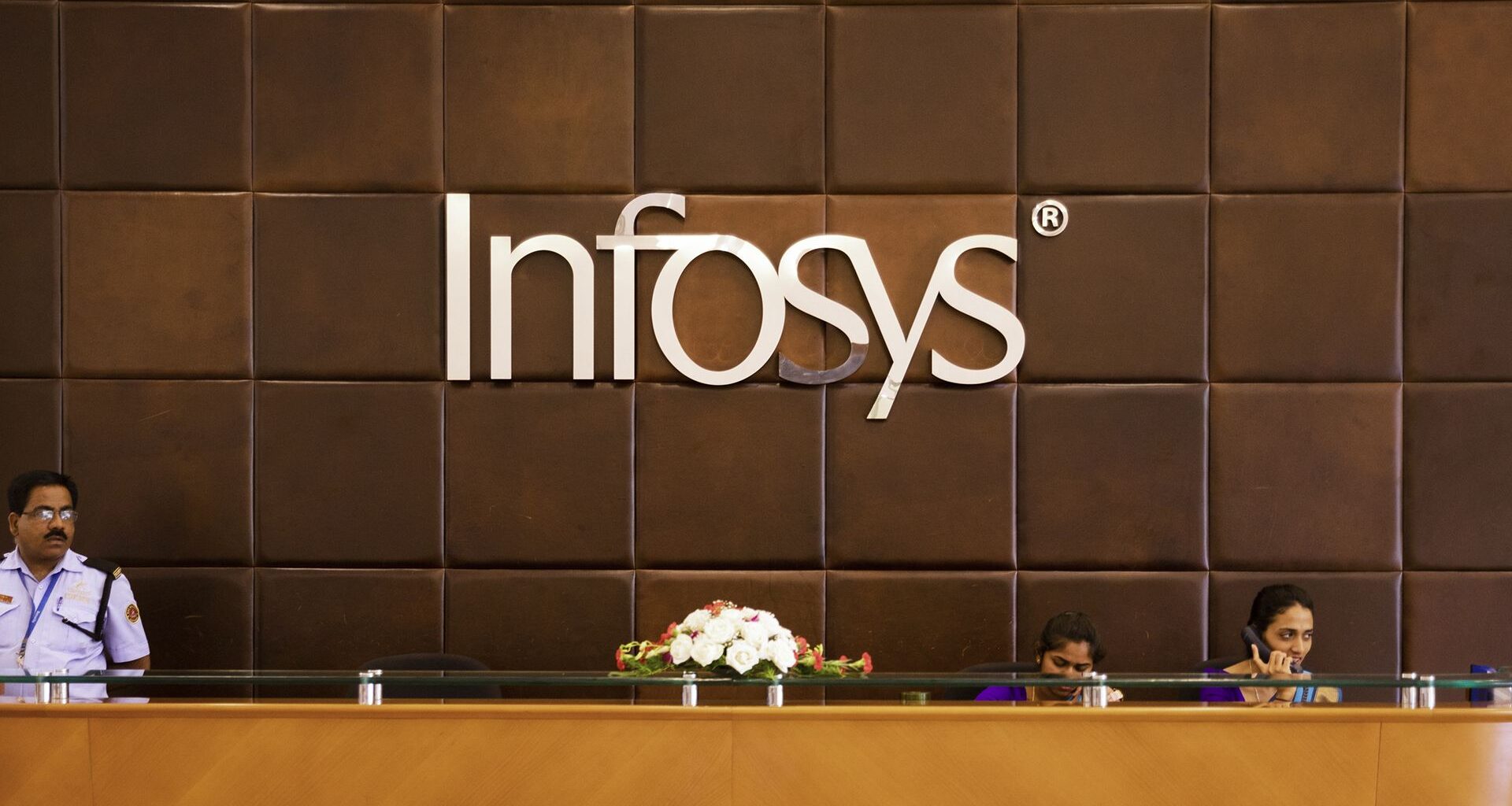 The reception at the Infosys office in Bengaluru, India.