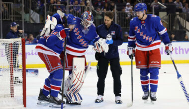 Shesterkin leaves Rangers game against Mammoth with lower-body injury