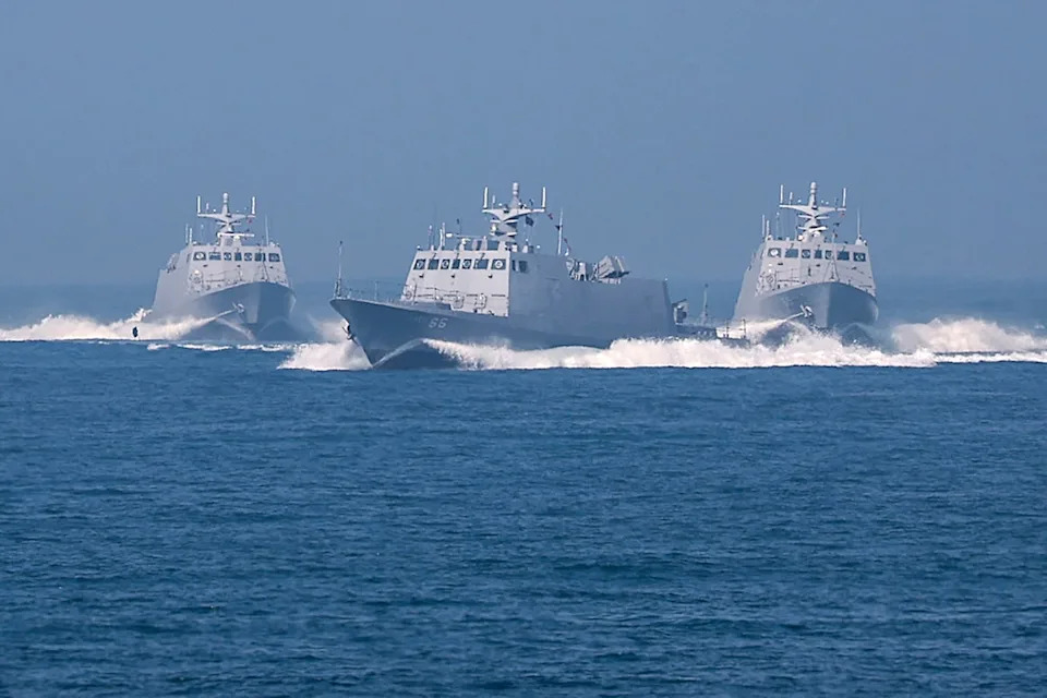 Missile boats take part in the spring military drills at the Tsoying Naval Base in Kaohsiung (AFP via Getty Images)