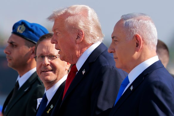 US President Donald Trump with Herzog and Israel’s Prime Minister Benjamin Netanyahu in October last year.