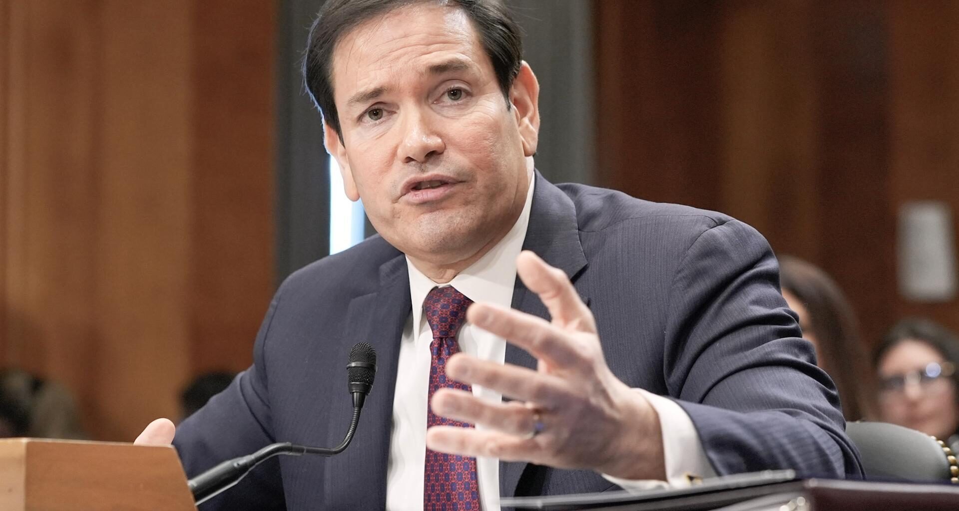 U.S. Secretary of State Marco Rubio speaks during a Senate Foreign Relations Committee hearing on Capitol Hill,   Washington, Jan. 28. AP-Yonhap
