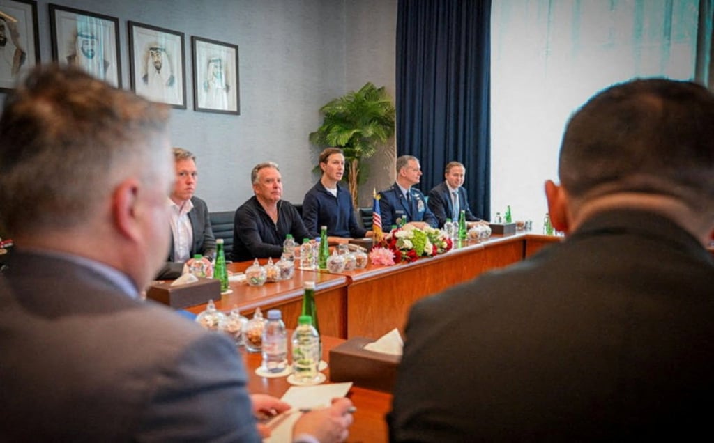 Jared Kushner, US Special Envoy Steve Witkoff and other members of the US delegation attend trilateral talks in Abu Dhabi on Wednesday. Photo: UAE Ministry of Foreign Affairs via Reuters
