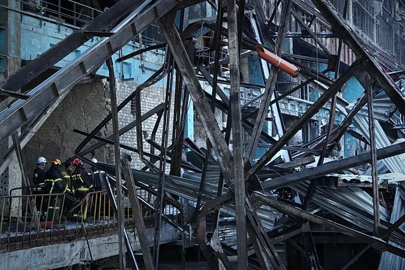 Workers repair the DTEK company's power plant destroyed by a Russian missile attack at an undisclosed location in Ukraine, 9 February, 2026