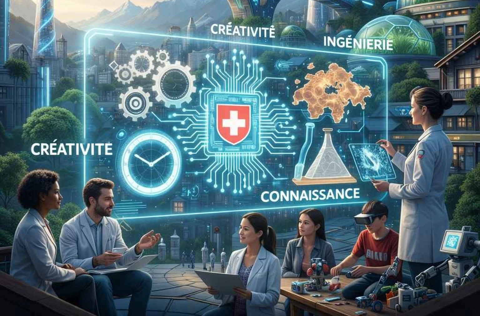 Voici ce que propose l'IA lorsqu'on lui demande une image qui représente la créativité et l'innovation en Suisse.