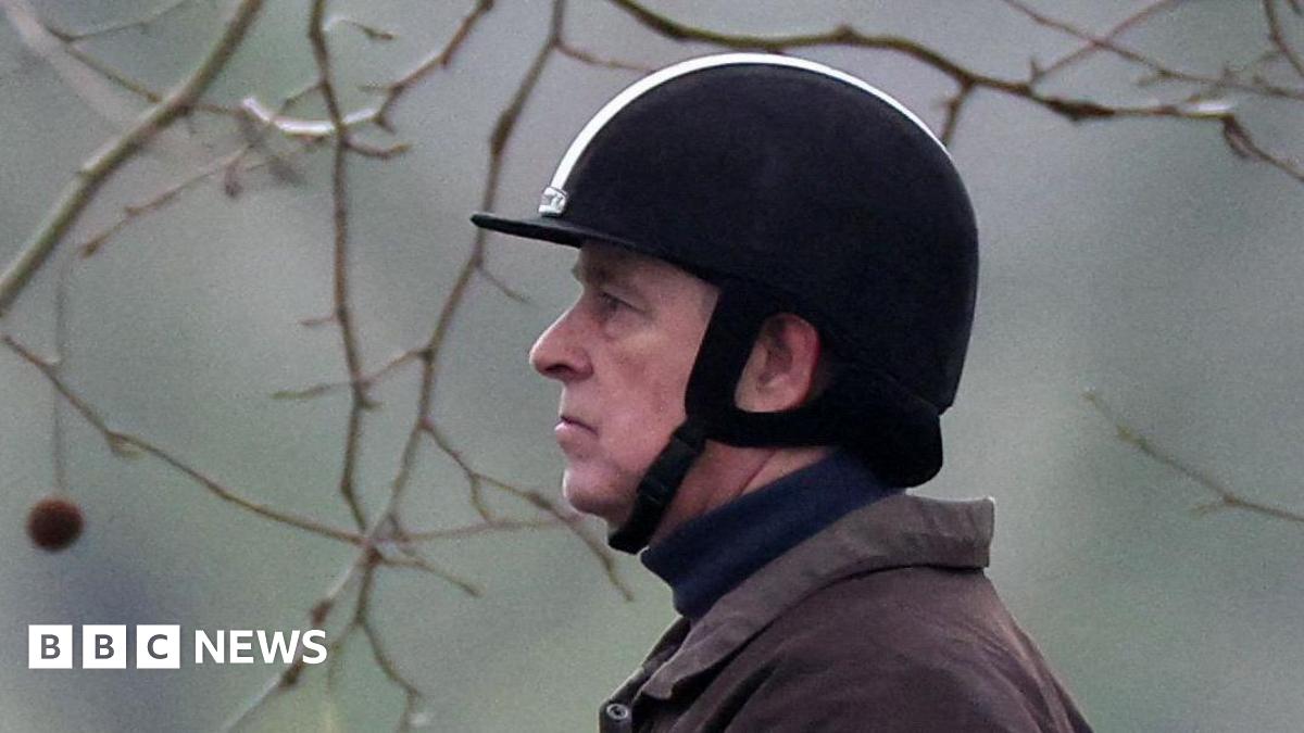 Andrew wearing a riding helmet as he rides in Windsor in February 2026