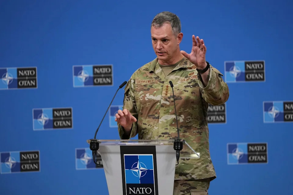 Supreme Allied Commander Europe (SACEUR), General Alexus G. Grynkewich, addresses the media at NATO headquarters in Brussels, Friday, Sept. 12, 2025. (AP Photo/Virginia Mayo)