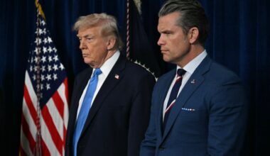 President Donald Trump and Defense Secretary Pete Hegseth at Trump’s Mar-a-Lago residence in Palm Beach, Florida, on January 3, 2026. (Photo by Jim WATSON/AFP/ Getty Images)