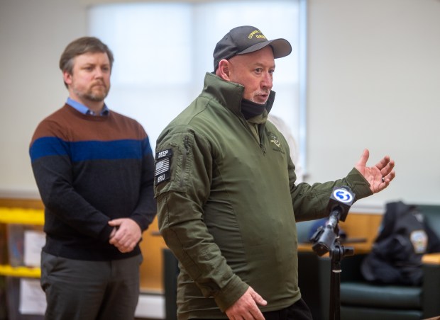 DEEP's Richard Scolar speaks during a press conference Thursday, Feb. 5, 2026, at Mansfield Fire Station 107 in Mansfield, about a morning train derailment. (Aaron Flaum/Hartford Courant)