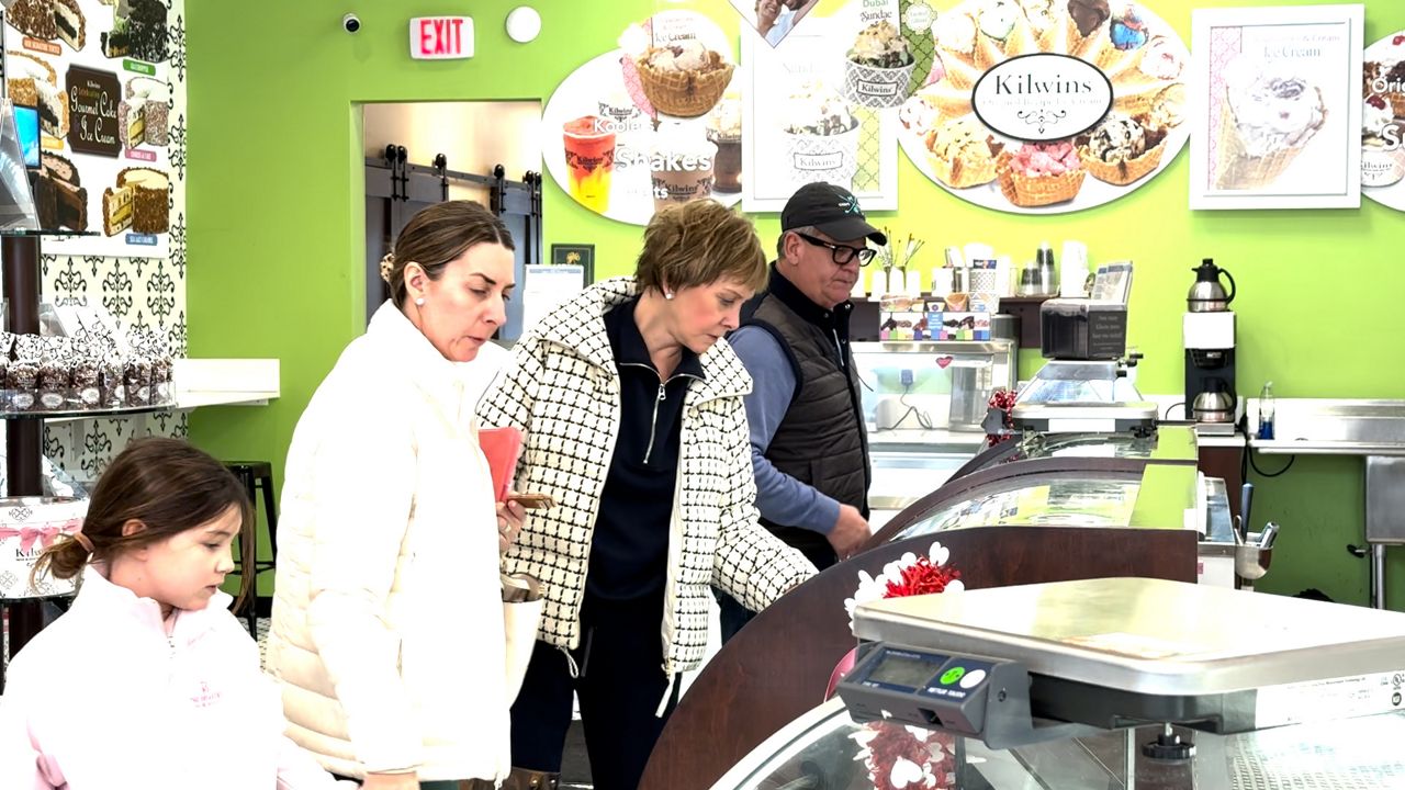 Shoppers browse Valentine’s Day treats at Kilwins in Dublin, Ohio, on Feb. 14, 2026. Retailers said the holiday provides a critical boost for small businesses during the winter months, even as rising labor and supply costs put pressure on business. (Spectrum News 1/Saima Khan)