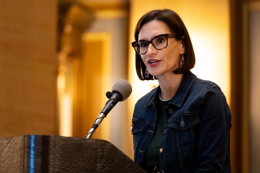 Lt. Gov. Peggy Flanagan speaks during American Indian Day on the Hill Monday, May 19, 2025, in St. Paul, Minnesota.