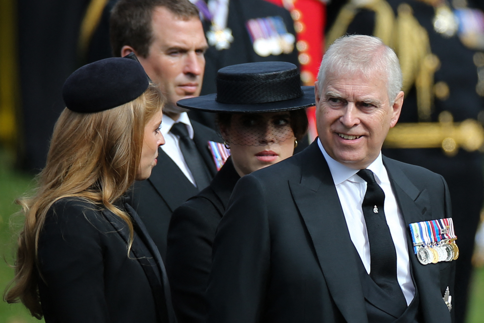 Andrew Mountbatten Windsor, Princess Beatrice and Princess Eugenie at Queen Elizabeth's funeral
