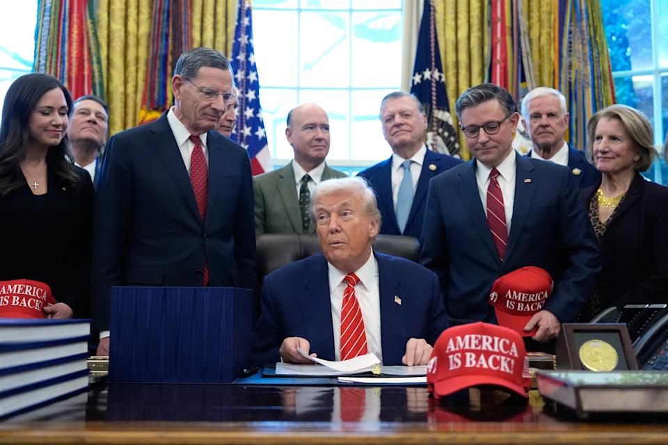 President Donald Trump speaks in the Oval Office of the White House, Tuesday, Feb. 3, 2026, in Washington, before signing a spending bill that will end a partial shutdown of the federal government. (AP Photo/Alex Brandon)