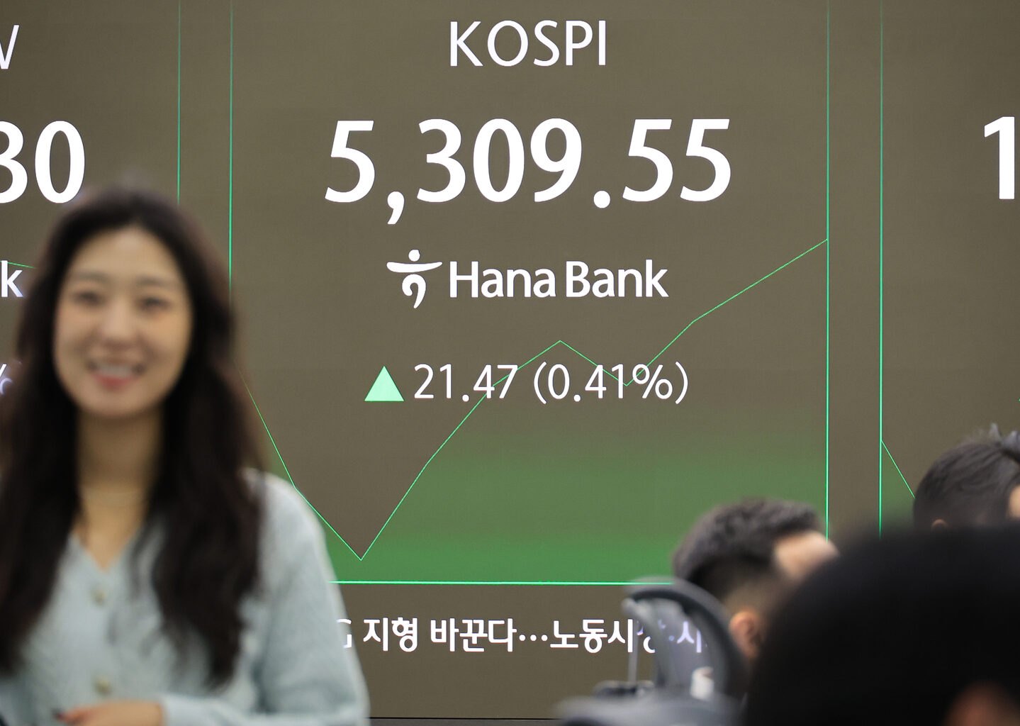 A screen in Hana Bank's trading room in central Seoul shows the Kospi opening on Feb. 4. [YONHAP]