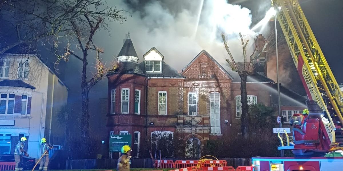 Nursery engulfed in flames as dozens of firefighters rush to scene to tackle huge blaze