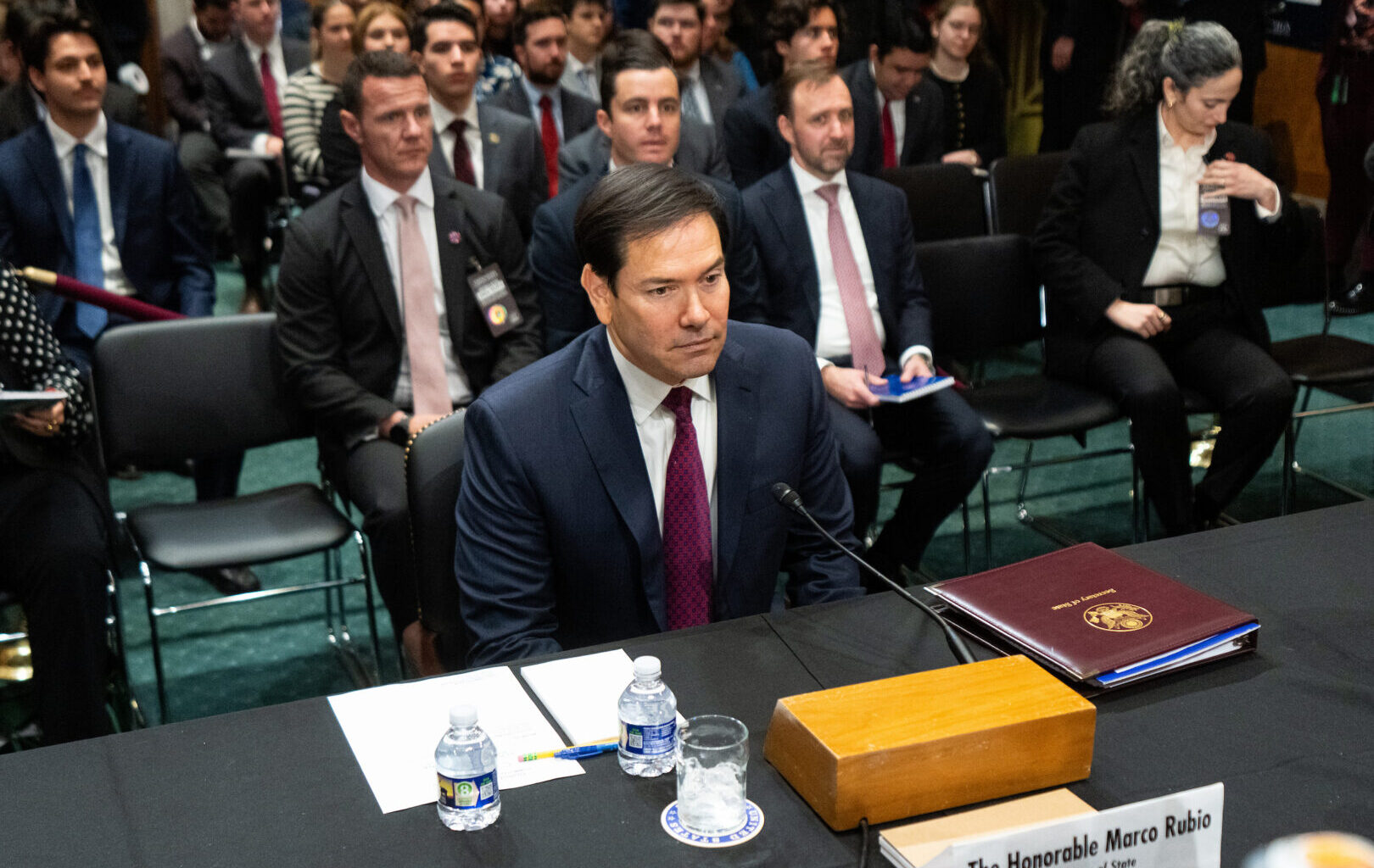 Secretary of State Marco Rubio takes his seat to testify at a Senate Foreign Relations Committee hearing about U.S. policy toward Venezuela on Wednesday.