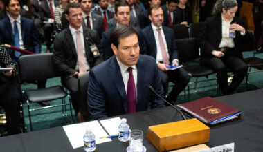 Secretary of State Marco Rubio takes his seat to testify at a Senate Foreign Relations Committee hearing about U.S. policy toward Venezuela on Wednesday.