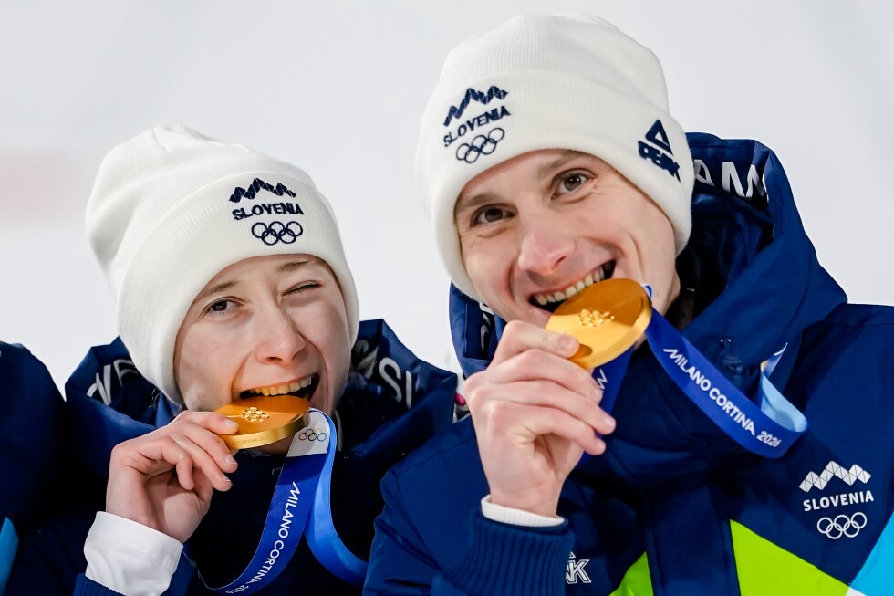 Slovenian siblings win Olympic gold in ski jumping team event