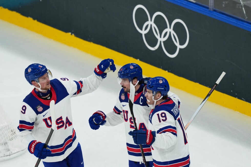 Brock Nelson scores twice as US opens the Olympics by rolling over Latvia 5-1