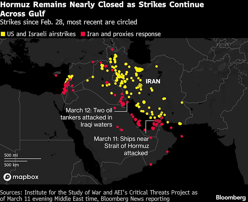 Institute for the Study of War and AEI’s Critical Threats Project as of March 11 evening Middle East time, Bloomberg News reporting