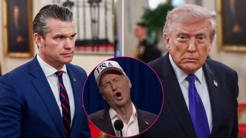 Donald Trump and Pete Hegseth were brutally trolled in a 'Saturday Night Live' skit about the attack on Iran. mega; @nbcsnl/TikTok