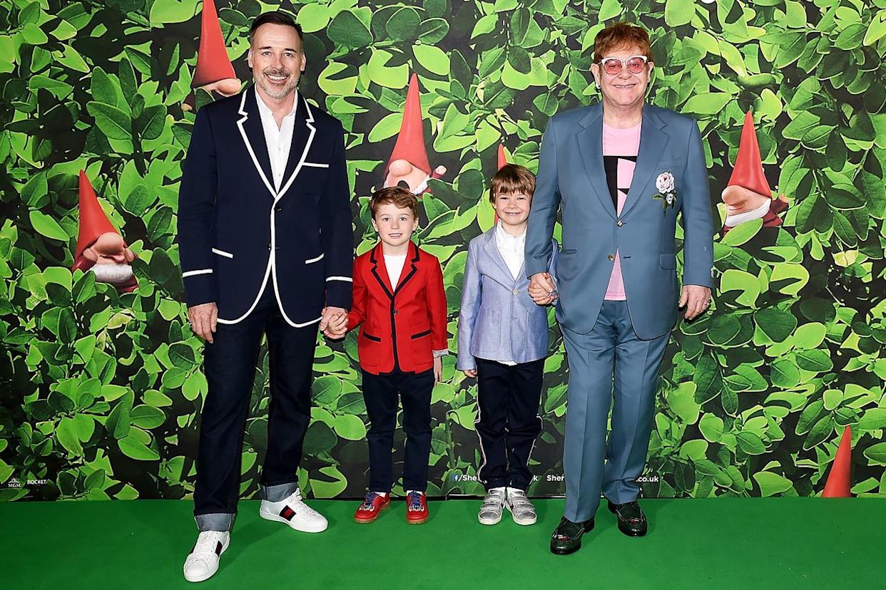 David Furnish, Elton John, and sons Elijah and Zachary in London in April 2018Credit: Stuart C. Wilson/Getty