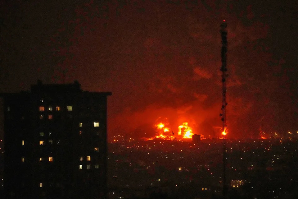 Flames rise from an oil storage facility south of the Iranian capital Tehran as strikes hit the city during the U.S.–Israel military campaign (AP)
