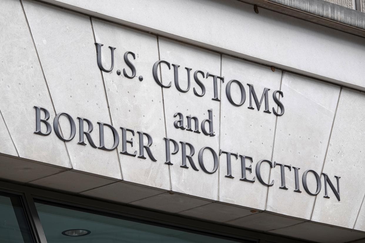 WASHINGTON, DC - MAY 18: A U.S. Customs and Border Protection sign is displayed outside of their headquarters on May 18, 2025 in Washington, DC. (Photo by Kevin Carter/Getty Images)