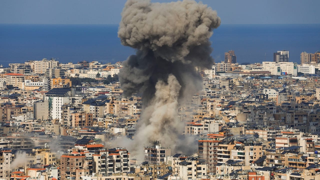 Smoke rises after an Israeli strike on Beirut's southern suburbs, as seen from Baabda, Lebanon, March 4, 2026