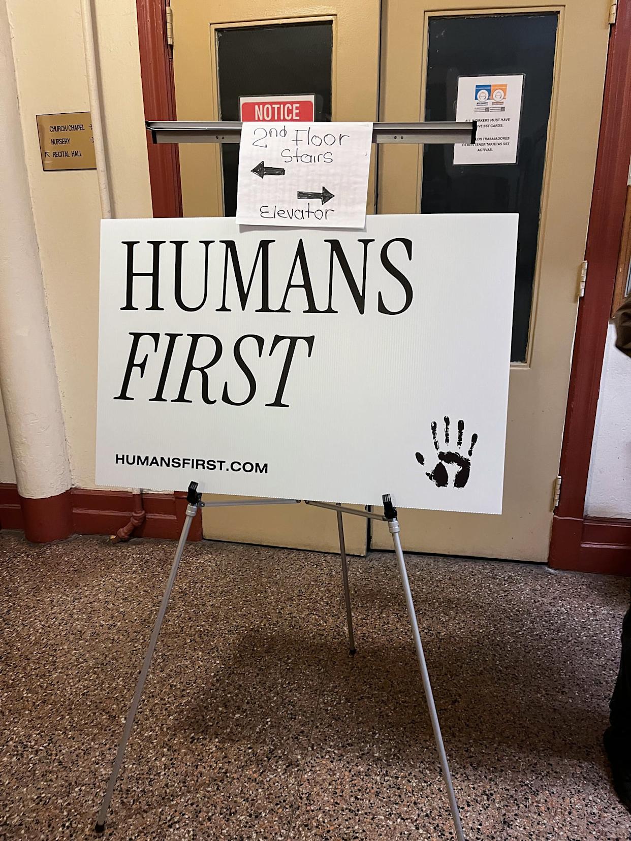 Poster in the lobby of St. Michael's Church in New York. (Jared Perlo/ NBC)