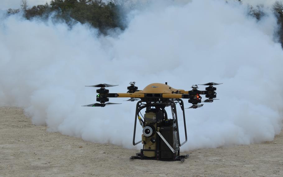 A drone makes its own smokescreen.