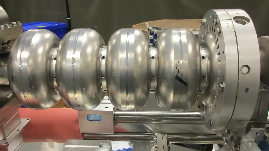 High-tech industrial machinery with large metallic components for scientific research or manufacturi.