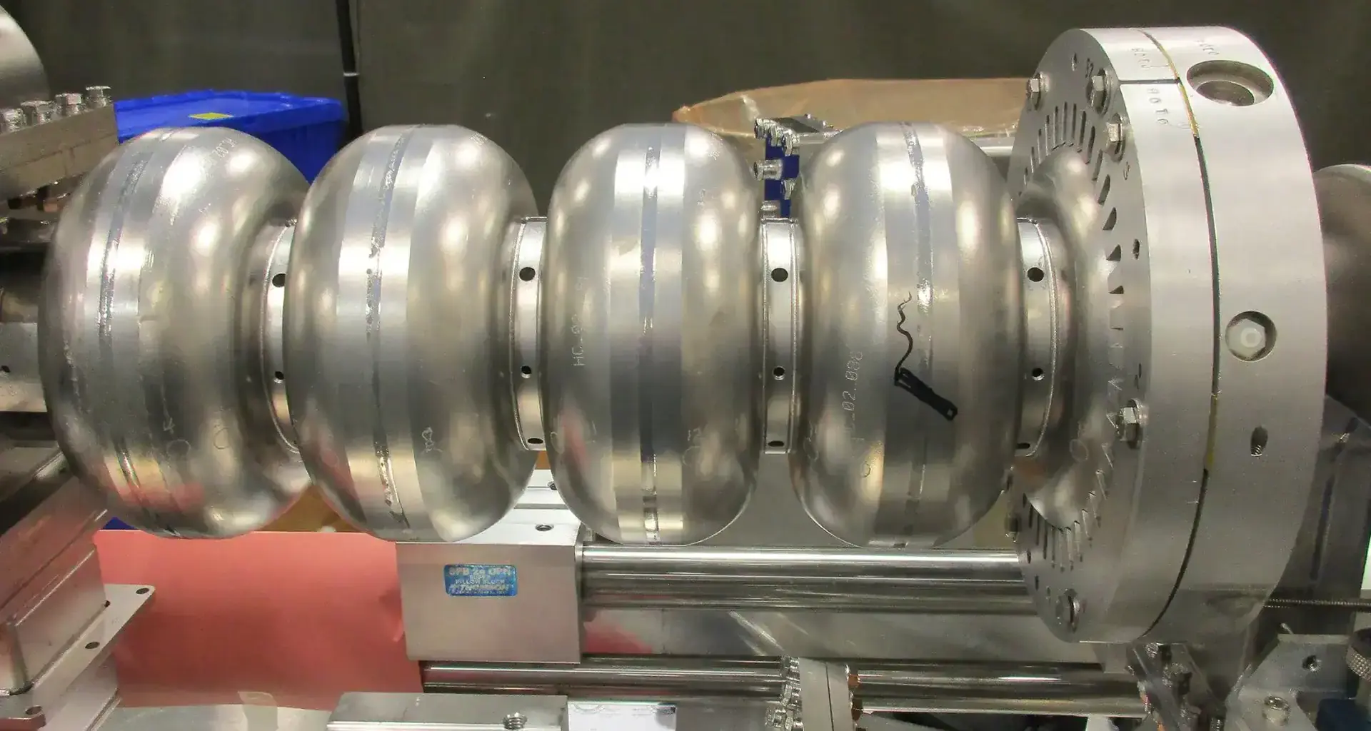 High-tech industrial machinery with large metallic components for scientific research or manufacturi.
