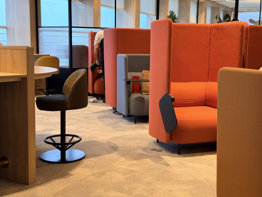 Various types of seating to accommodate passengers in The View Lounge.