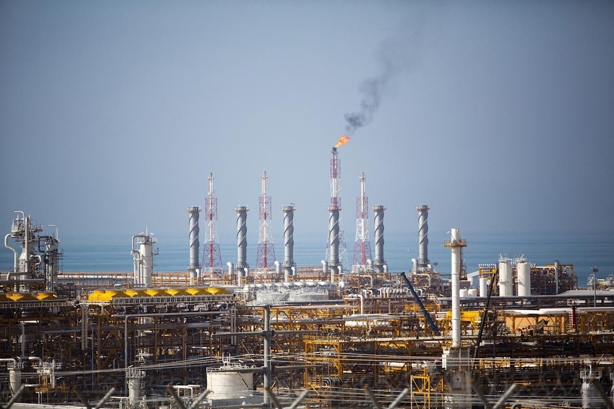 Behrouz Mehri/AFP via Getty Images - PHOTO: Picture shows a view of the phase 12 of the South Pars gas field facilities near the southern Iranian town of Kangan on the shore of the Gulf on January 22, 2014.