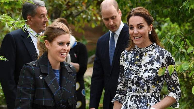 Princess Beatrice, Prince William and Kate Middleton attend the RHS Chelsea Flower Show in 2019. By: James Whatling/MEGA