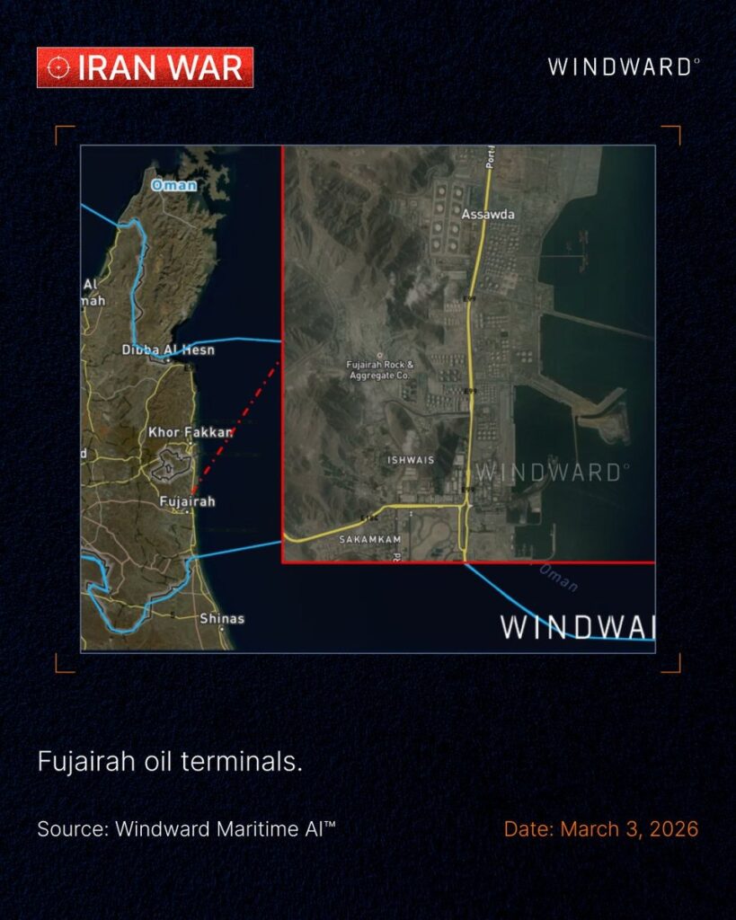 Fujairah oil terminals. Source: Windward Maritime AI™ Platform.