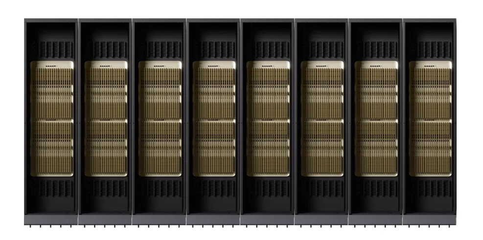 Next-generation NVL1152 rack architecture connecting eight Kyber racks in a single NVLink domain.
