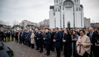European ministers in Ukraine for Bucha atrocities anniversary as drones hammer Russian oil ports
