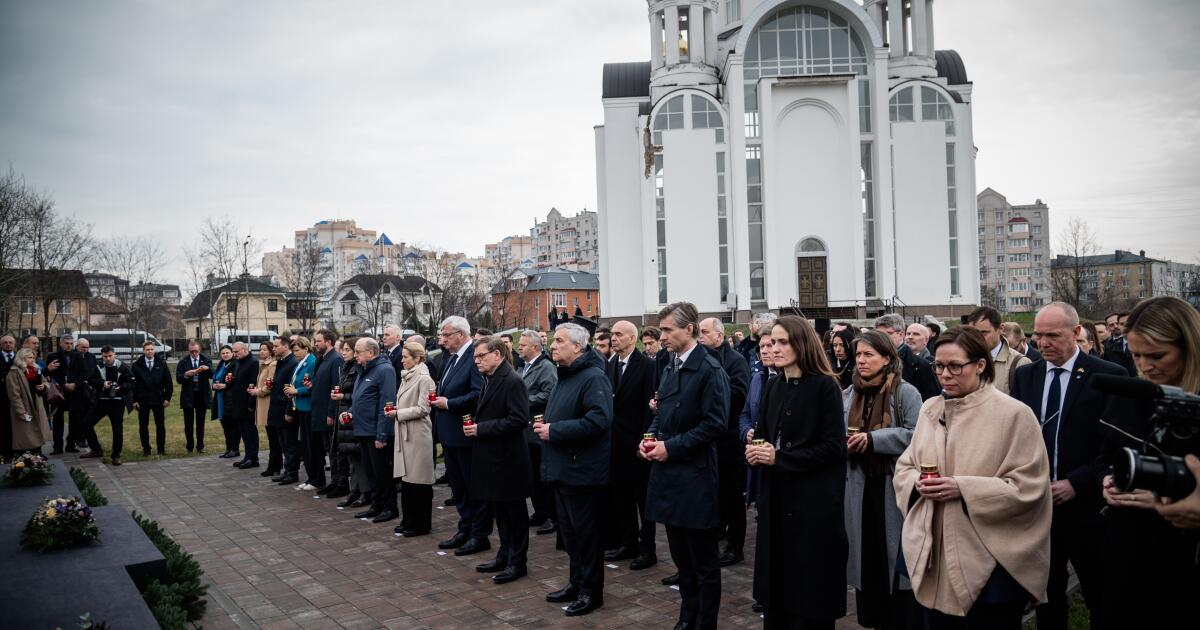 European ministers in Ukraine for Bucha atrocities anniversary as drones hammer Russian oil ports