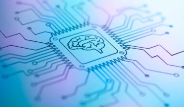 A stylized AI chip shown in opalescent colors