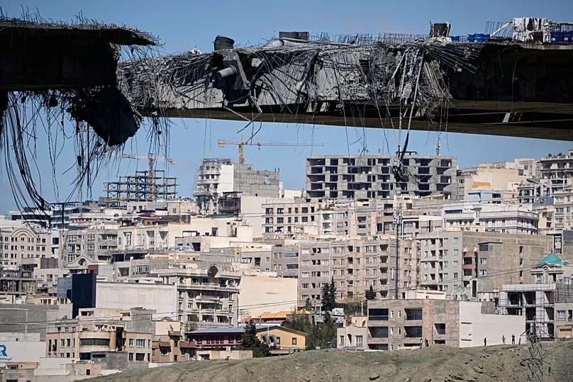 A bridge struck by US airstrikes seen in the town of Karaj, 3 April, 2026