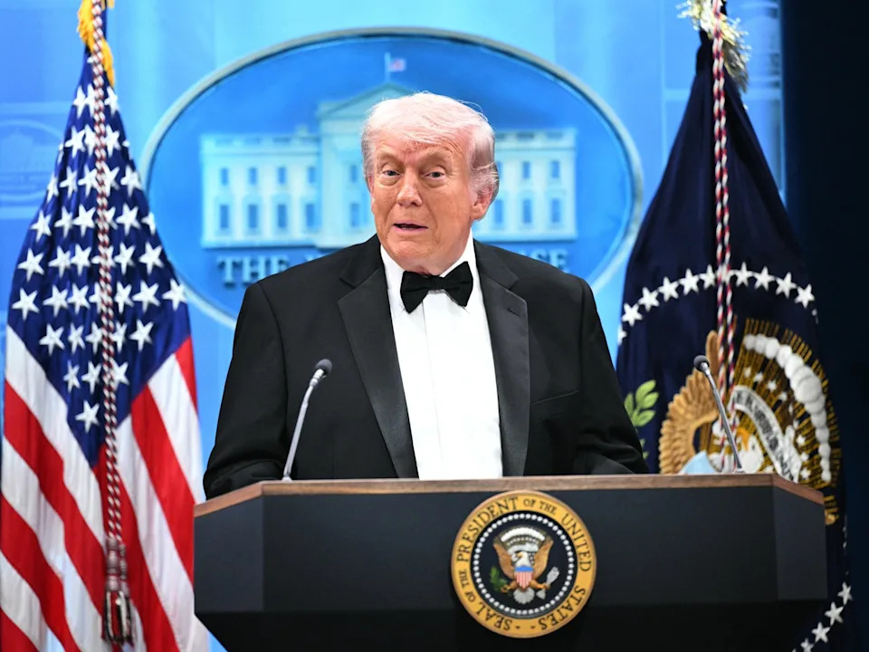 Mandel Ngan/AFP via Getty Images - PHOTO: President Donald Trump speaks during a press briefing in the Brady Briefing Room at the White House in Washington, DC, shortly after a shooting incident at the White House Correspondents' Dinner, April 25, 2026.