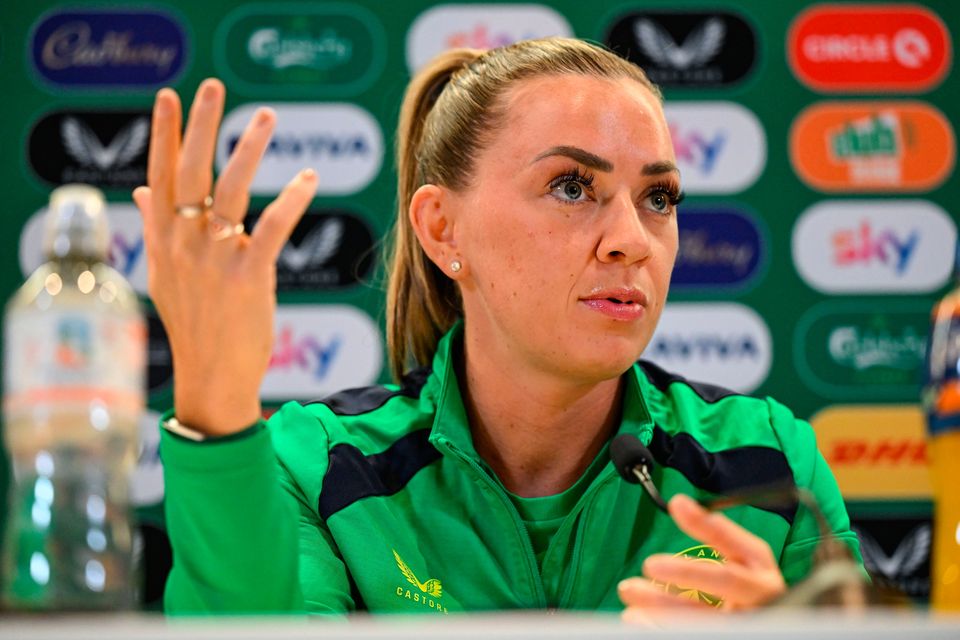 Katie McCabe during an Ireland media conference at the Aviva Stadium in Dublin. Photo: Stephen McCarthy/Sportsfile