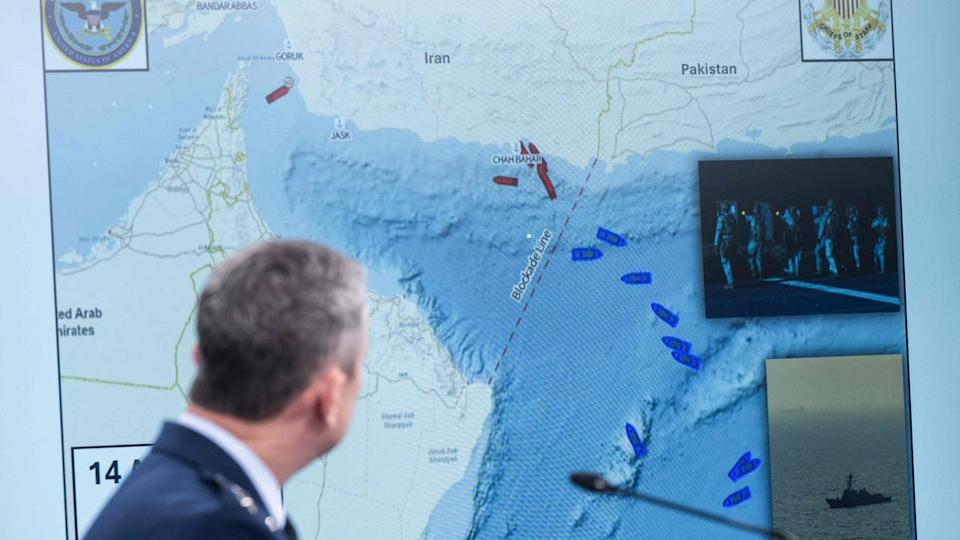 The US is blockading the Strait of Hormuz to cut access to Iran’s ports. Picture: Saul Loeb / AFP
